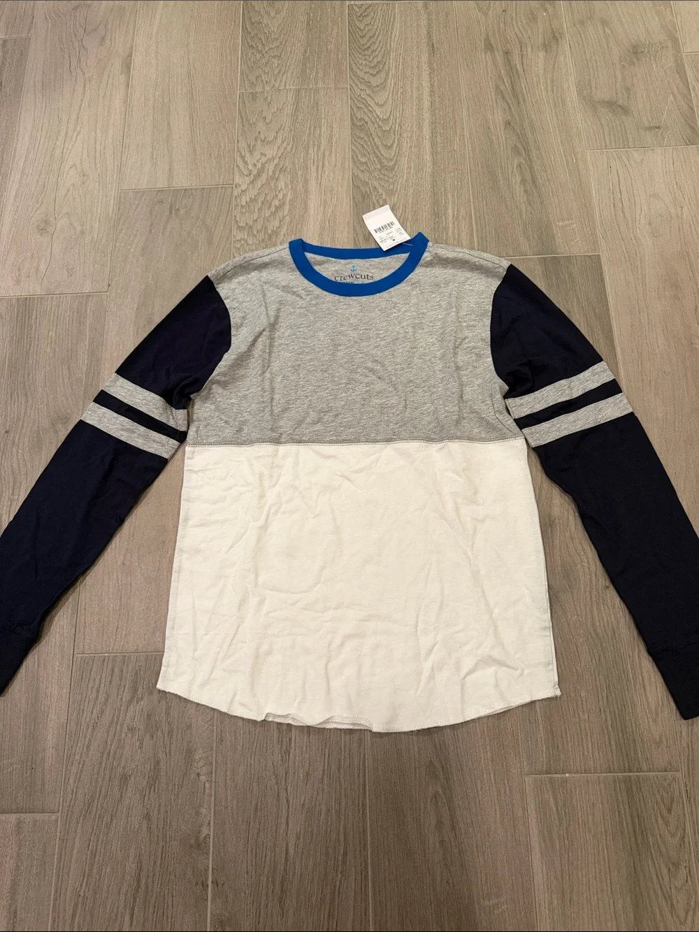NWT Crewcuts Boys Colorblock Long Sleeve Shirt - Grey, Navy & White Size 12